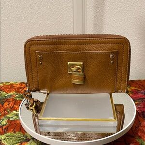 Chloe Paddington Pebbled Leather Wallet with Gold Accent and Lock & Key